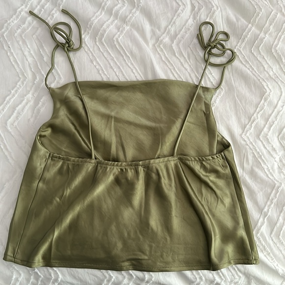 Green/Sage Satin Tie Strap Tank Top - Picture 2 of 3